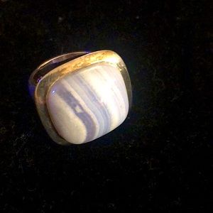 Large silver ring with agate